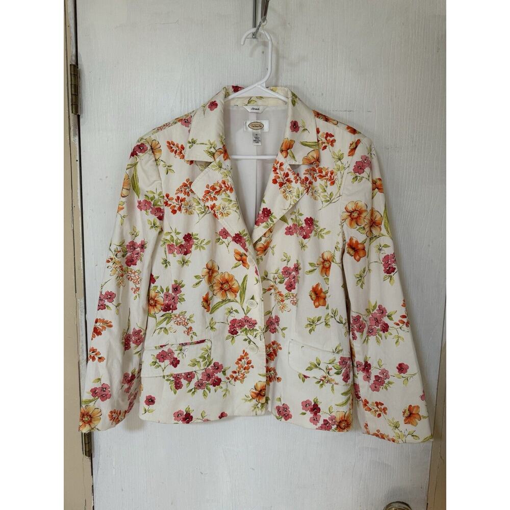 Talbots Women's Coat Size 10 Long Sleeve Spring Flora Button Up Pocket Jacket